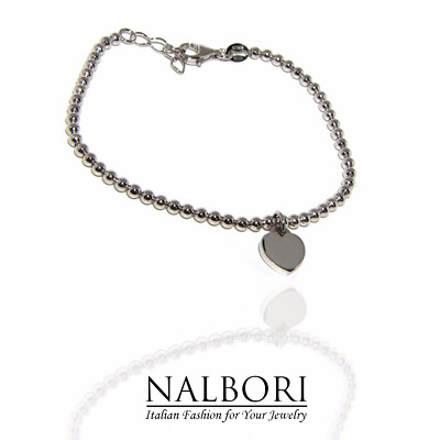 Armband Echt Silber 925 Kugeln 3mm Anhänger Herz glatt massiv Verlängerung