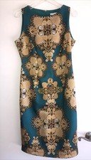New York & Company Teal & Gold sleeveless versace style print Size M