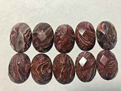 Banded Jasper Oval 25/18 Cabs Faceted Ten (10) PCS BEST PRICE EBAY CHECK IT OUT!