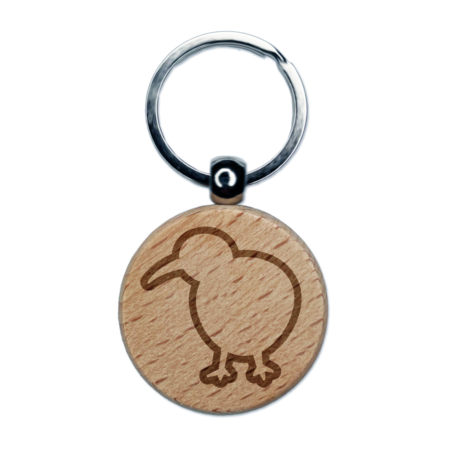 Kiwi Bird Outline Engraved Wood Round Keychain Tag Charm