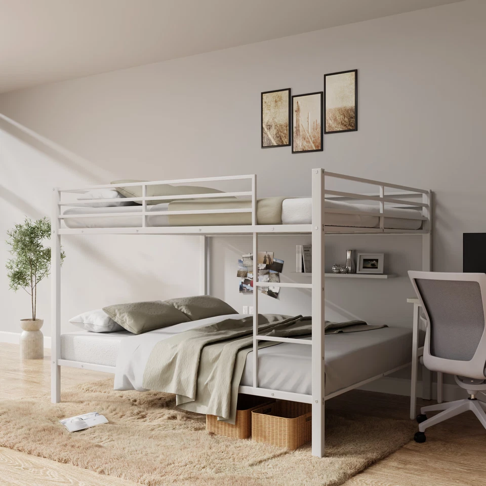 Полноразмерная двухъярусная кровать с лестницей и поручнем высокопрочная низкий металлический каркас кровати - Изображение 3 из 4