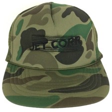 Vtg Jet Corr Hat Camouflage Cap Logo Rope Mesh Snap Back Camo Trucker Baseball