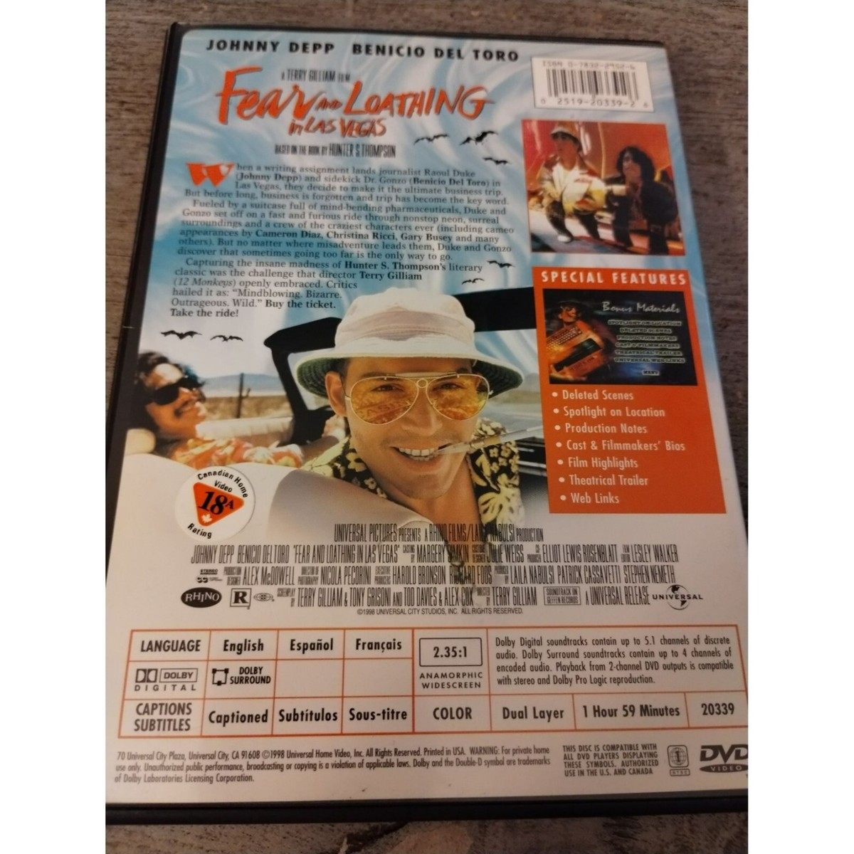 Fear And Loathing In Las Vegas (DVD, 1998) Johnny Depp