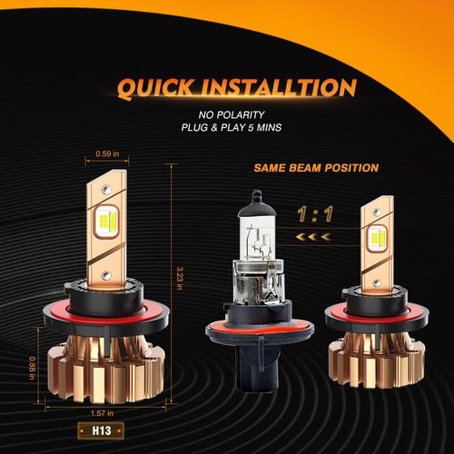 AUXBEAM LED Headlight Bulbs H13 9008 for Ford F150 04-2014 High Low Beam Fanless - Picture 8 of 12