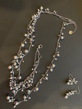 TALBOTS Silver/Gray faux pearl and metal necklace and matching earings