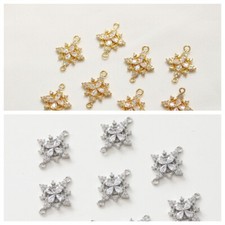 2pcs CZ Pave Rhombus Charm Connector,Cubic Zirconia Rhombus Flower Pendant