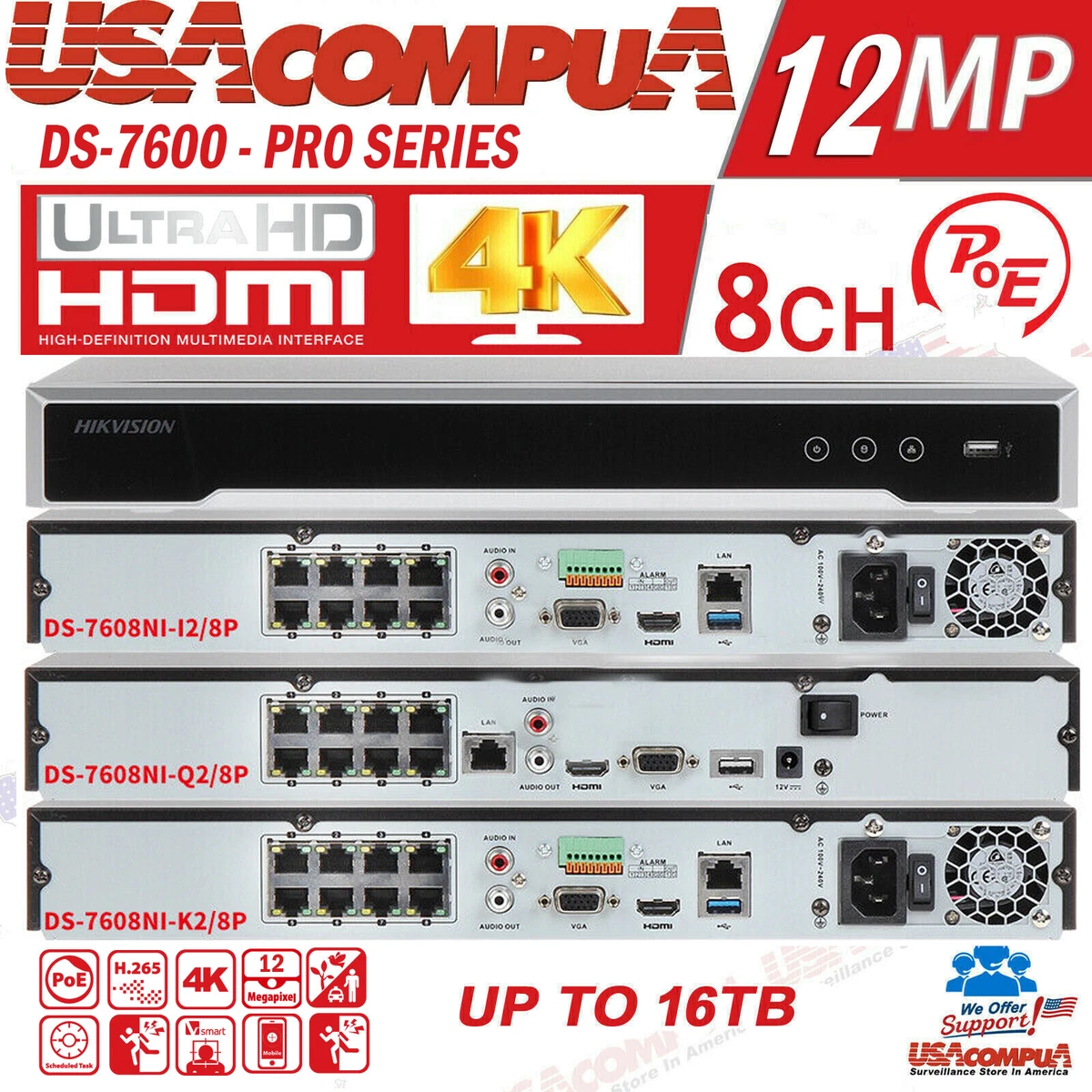 Hikvision 8CH 8PoE NVR DS-7608NI-Q2/8P / -K2/8P / -I2/8P Network