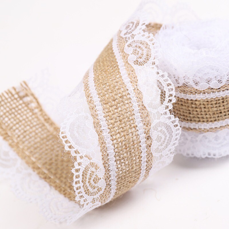 2.5cm 2m Lace Trim Linen Ribbon Twine Webbing Tape Flat Rope Gift DIY Accessory