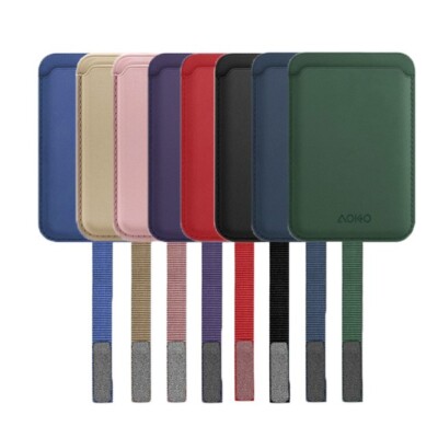 AOKO PU Leather Magnetic Card Holder with Secure Strip - Slim & Secure
