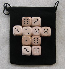 14mm Lot of 10 Wooden Dice with 1x Bag set, 14mm d6, pips, wood 