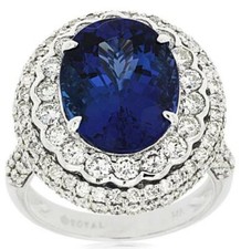 ESTATE LARGE 9.35CT DIAMOND & AAA TANZANITE 14KT WHITE GOLD HALO ENGAGEMENT RING