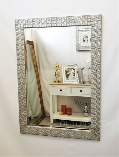 John Lewis Mosaic Wall Mirror Bevelled Solid Wood Antique Silver White 66x92cm - Picture 3 of 9