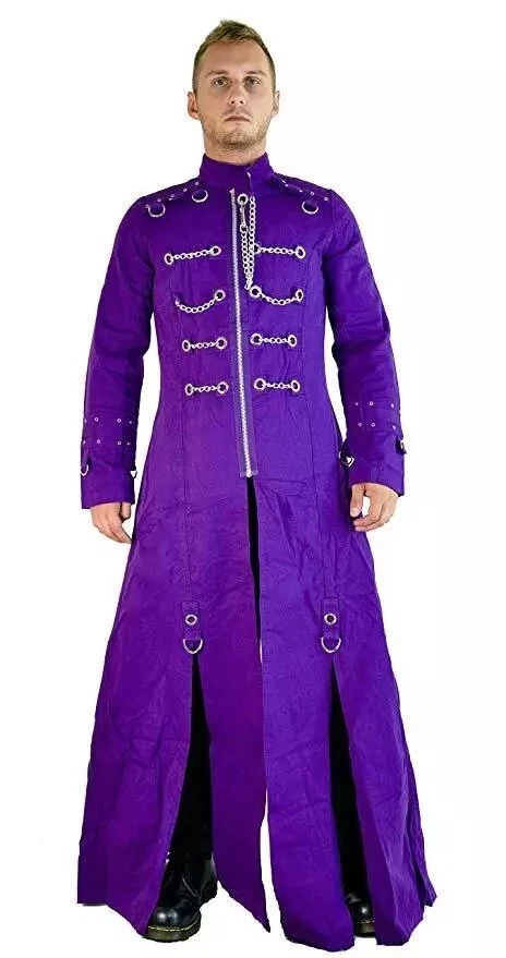Chaqueta gótica industrial vampiro púrpura para hombre, gabardina Hellraiser Bondage Foto 2 de 4