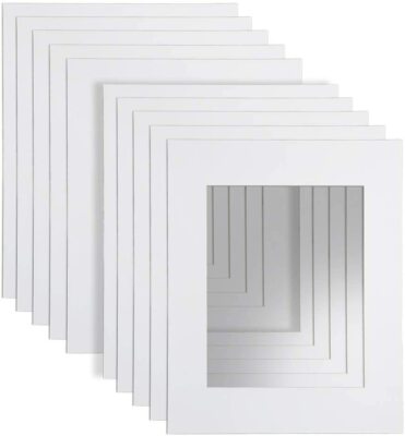 Set of 25 White Core White Mats 5x7 for 4x6+Backing+Clear Bags. BULK DISCOUNT