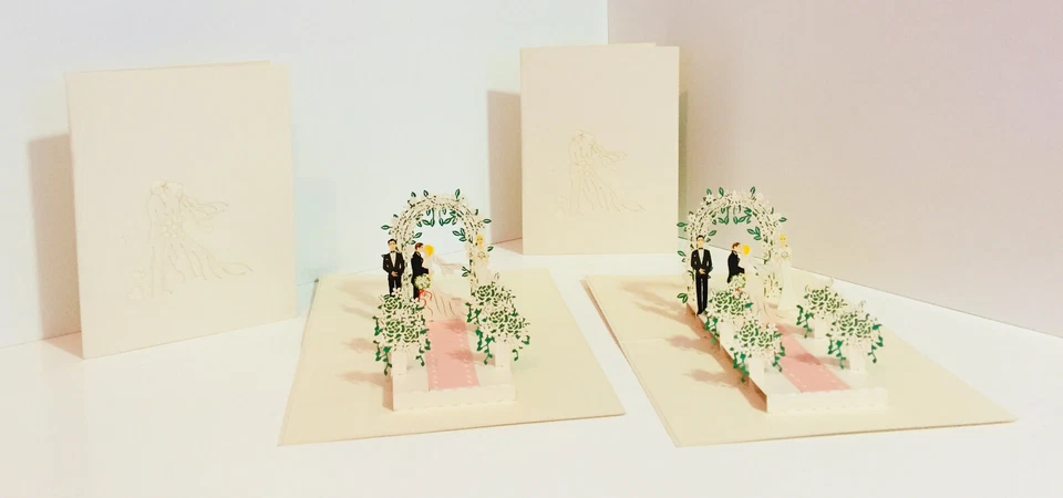 Tarjetas Pop Origami Boda Clásica Dama de honor y Padrino 3D Pop Up Tarjeta de Felicitación Foto 3 de 4