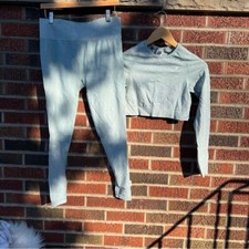 GymShark Sea Foam Green Long Sleeve Crop Top and Leggings Matching Set