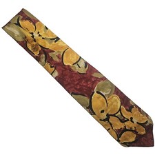 Hand-Painted Floral Tie Yellow  Red Flowers Mens Accessory 3.75" Width