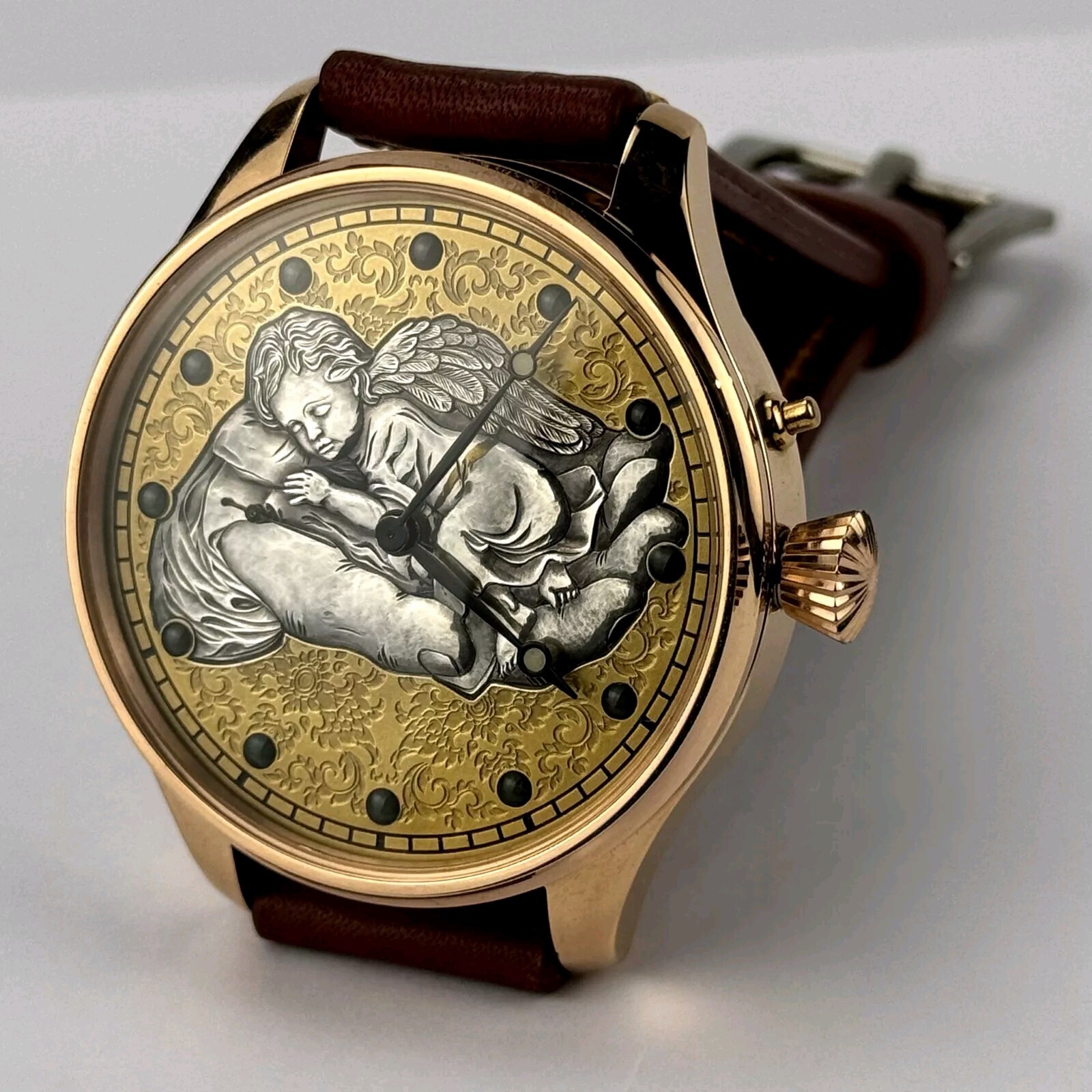 Wristwatch Marriage Custom Watch Gold Plated Handmade Hand Engraved Dial Gift