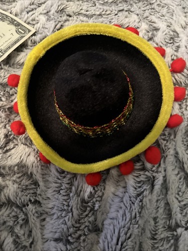 6 Mini Sombrero Lot Mexican Handmade 5" Red Yellow Sequin Doll Hats FREE SHIP - Picture 12 of 13