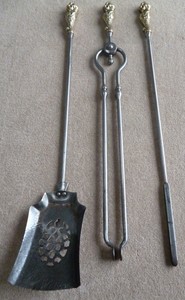 Set Of Steel Fireplace Irons With Brass Handles Fire Accessories