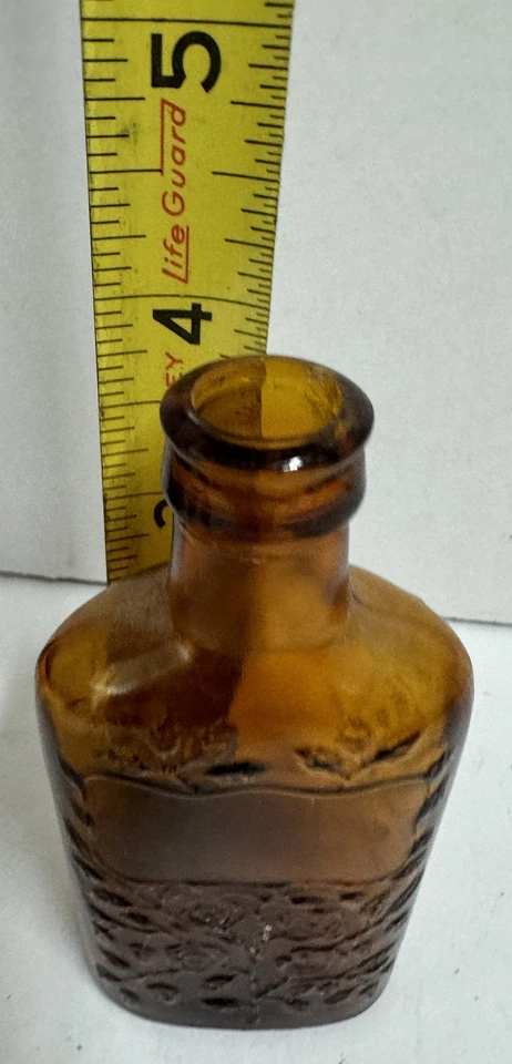 Botella de whisky miniatura de vidrio ámbar vintage patrón de rosas SIN TAPA/TAPA 3,75" Foto 4 de 4