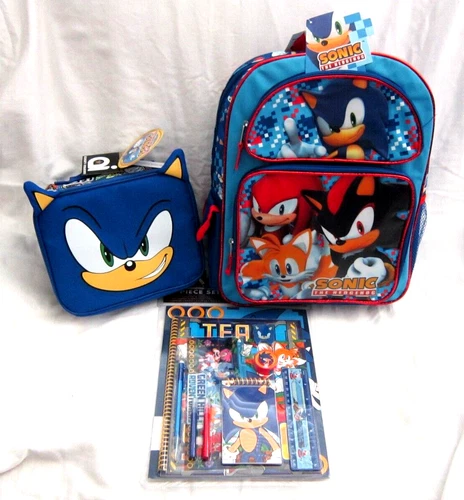 SONIC HEDGEHOG,KNUCKLES&TAILS 16" BACKPACK,SONIC 9.5" LUNCHBOX&11PC STATIONARY-2 - Picture 1 of 1
