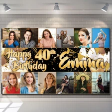 Personalised Birthday Backdrop Photo Banner Gold Balloon Party Decoration Poster