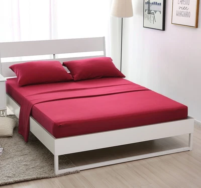 ALPHA HOME 3-Piece Bed Sheet Set 1 Fitted Sheet 1 Flat Sheet 1 Pillowcases Twin Size Red
