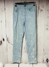 Vintage Christian Lacroix Size 30 Pants Blue Floral White Sewn Flowers