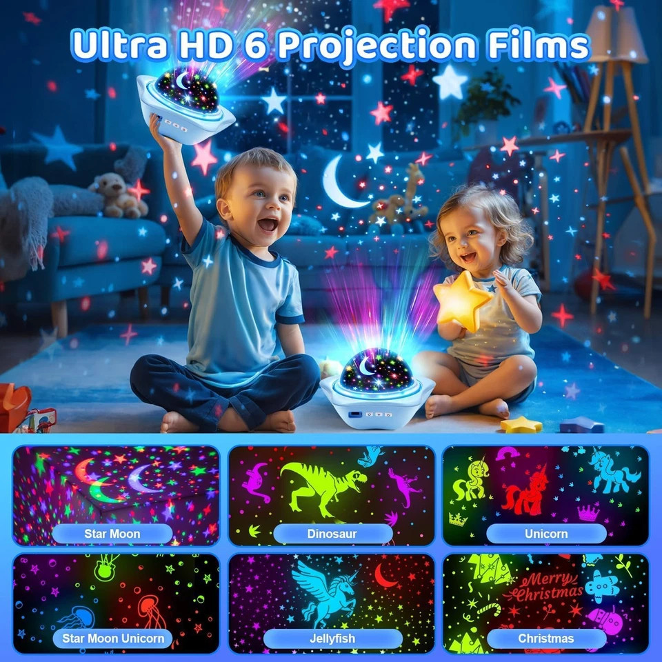 Luz nocturna One Fire para niños regalos, 6 películas + 78 modos de iluminación techo estrella proj Foto 2 de 4