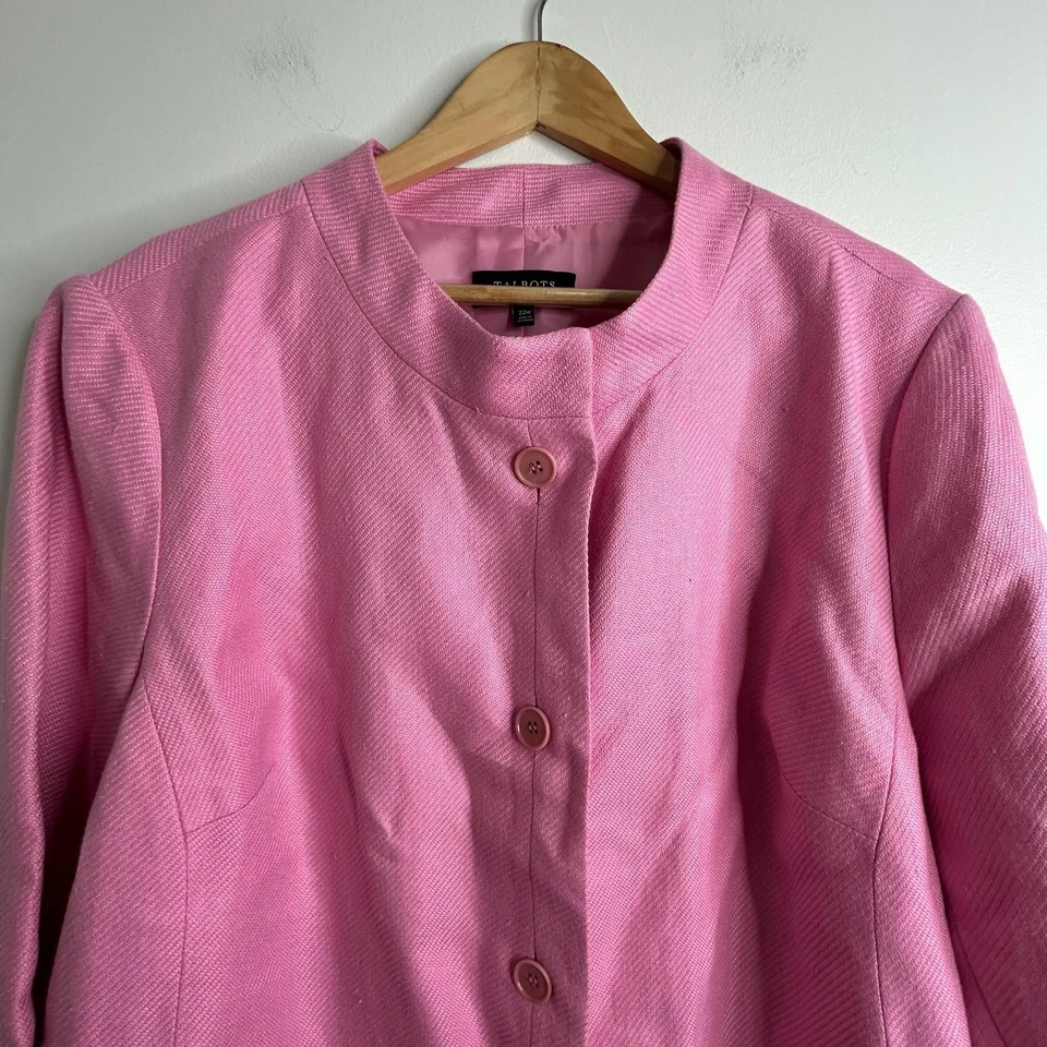 Talbots Jacket Blazer Jacket Womens 22W Pink Linen Button Front 3/4 Sleeve - Image 2 of 4