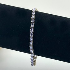 925 STERLING Silver Blue TENNIS Line Bracelet Oval Stones Tanzanite? 7.5