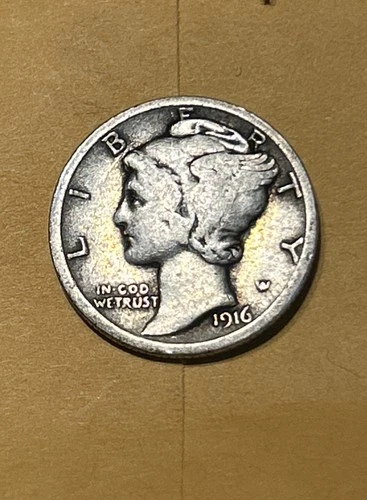 1916 Mercury Winged Liberty Head Dime 90% Silver First Year Issue - KM 140