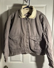 Vintage Men’s Gray WearGuard Bomber Jacket Size Large White Sherpa Lining