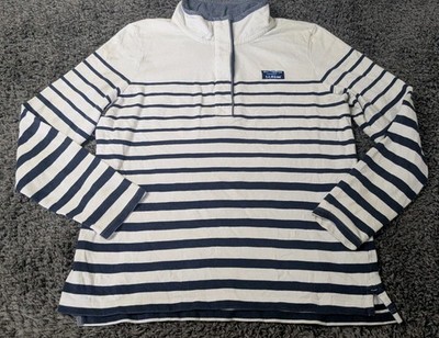 LL Bean Top Womens M Blue White Stripe Soft Cotton Rugby Long Sleeve