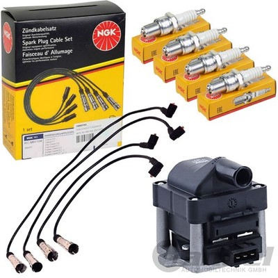 NGK ZÜNDLEITUNGSSATZ+SPULE+ZÜNDKERZEN passend für 1.4 VW POLO 6N 6V AEX 55-60 PS