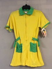 Vintage 70s 1-Piece Stretch Terry Short Romper Yellow  Green Size Medium NWT