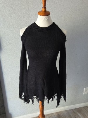 Killstar Black Open Shoulder Distressed Knit Sweater Small