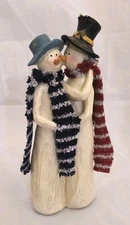 9" Snowman  Couple Figurine Carved Wood Look Tii Collections Holiday Romance 