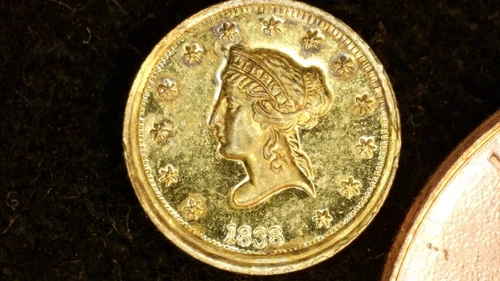 MINIATURE COIN 1838 TEN DOLLAR LIBERTY HEAD GOLD PLATE over STERLING SILVER