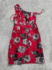 Anthropologie Bhldn Dress Womens 6 Red Floral Linen One Shoulder