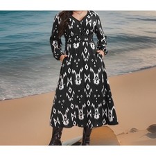 Bloomchic Black White Boho chic Studded Woven Maxi Dress Sz 30/6X Cottagecore