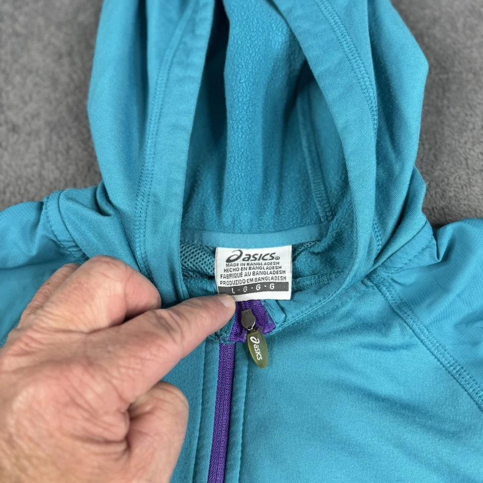ASICS рубашка женщин большой синий 1/4 молнии работает отверстия для пальцев эластичной пуловер толстовка с капюшоном - Изображение 4 из 4