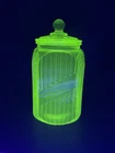 Depression Hocking 1930’s Uranium Vaseline Glass Large Canister With Lid 8½"