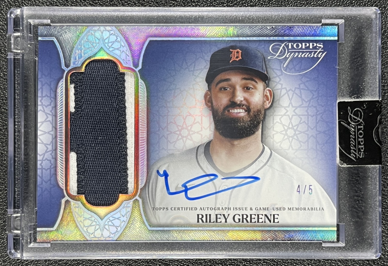 RILEY GREENE 2025 TOPPS DYNASTY #DAP-RG2 GAME USED PATCH AUTO 4/5 TIGERS