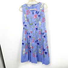 RSVP By Talbots Women Size 8 Medium Dress Tank Blue Pink Floral Pleats Fit Flare