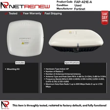 Fortinet FAP-421E-A Wireless Access Point - NO Power Cord  w/Mounting Kit