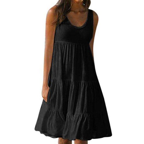 Damen Ärmellos Minikleid Sommerkleid A-Line Urlaub Freizeitkleid Strandkleid>| - Bild 6 von 19
