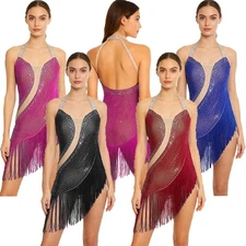 Womens Leotard Salsa Dress Lyrical Jumpsuit Backless Latin Waltz Dance Halter