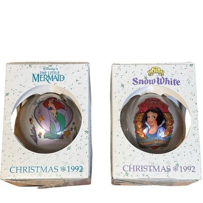 Schmid Disney Christmas Ornaments 1992 | Snow White & Ariel | Set of 2